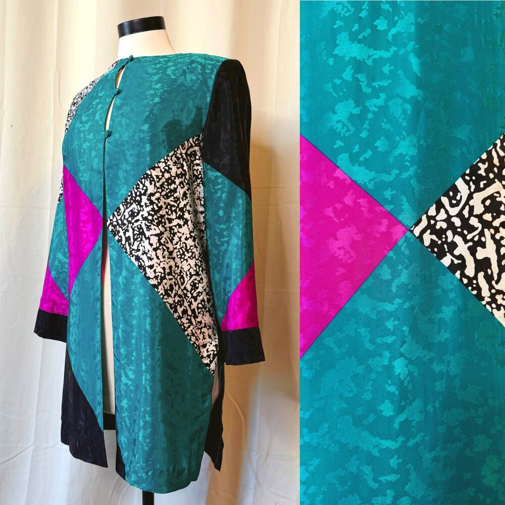 VTG 80s Funky Postmodern Caron Chicago Silky Blazer / Cardigan / Robe